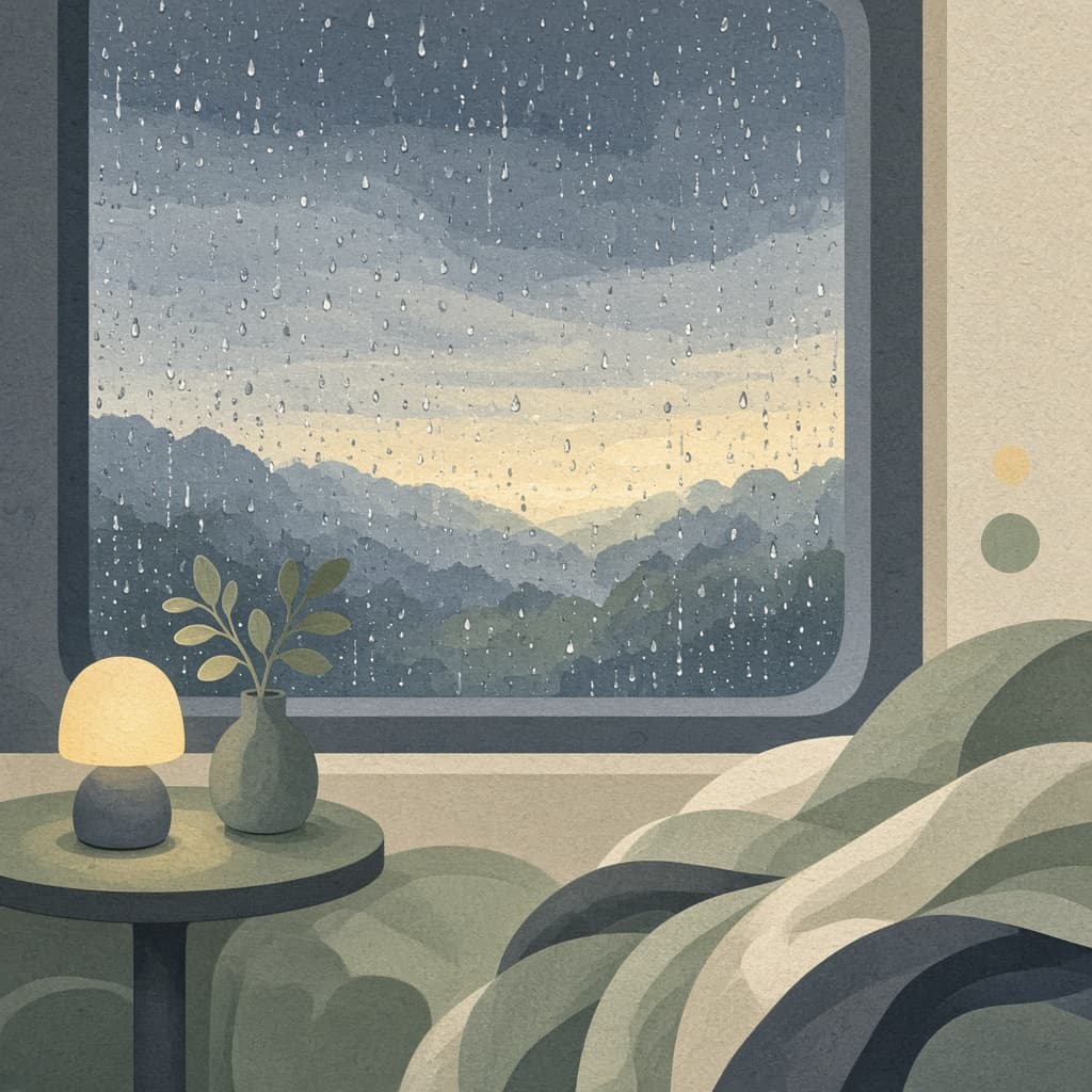 Rainy window and warm lamp